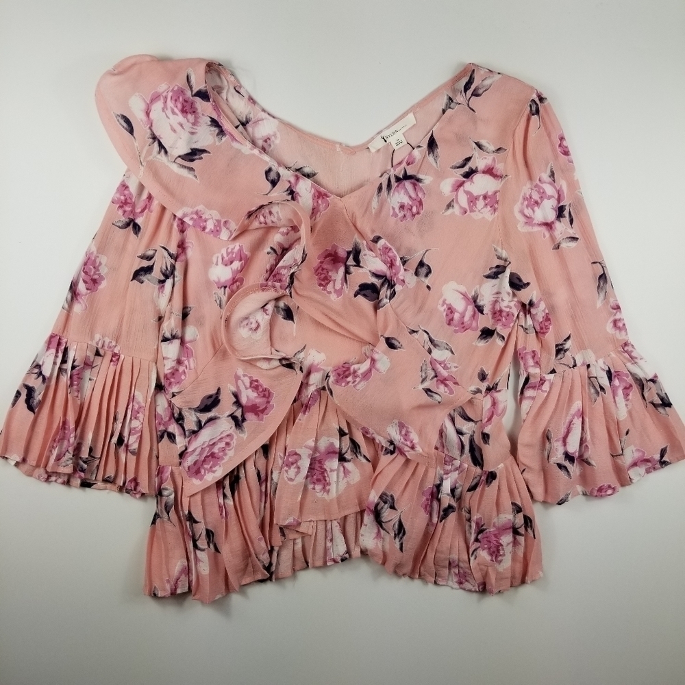 Nylon Apparel 3/4 Sleeve Floral Ruffle Top Pink